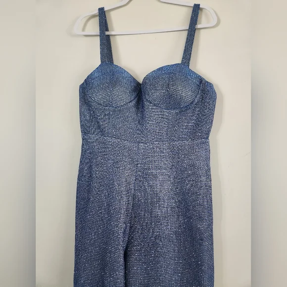 NWOT ASOS Blue Metallic Cupped Flare Jumpsuit Size 10 - Picture 6 of 11